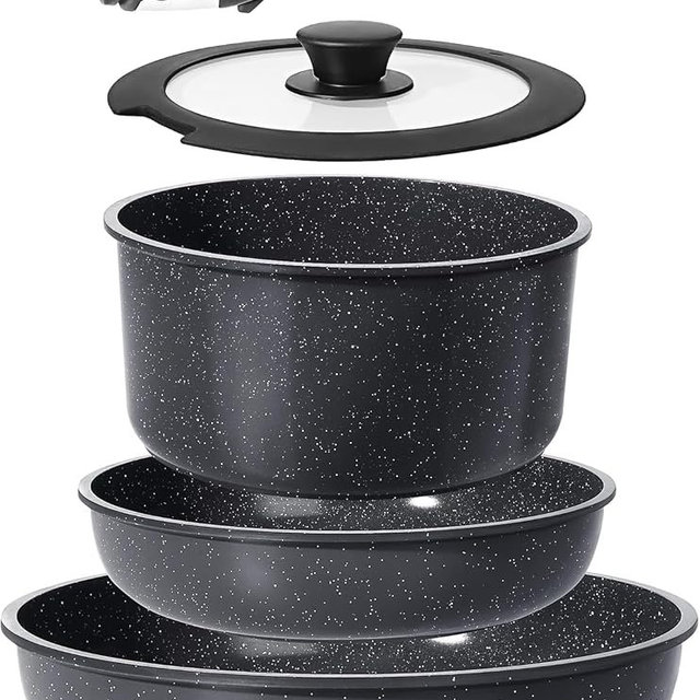 GiPP Ceramic Pots and Pans Set Non Stick, Nonstick Detachable Handle Cookware Sets, Non Toxic Induction Kitchen Pot and Pan with Removable Handle, Healthy RV Cookware, Dishwasher ＆Oven Safe, 5 Piece
