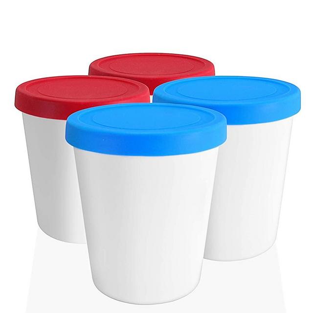 LIN Ice Cream Storage Tubs with Lids 4-Pack - 1 Quart Round Reusable BPA-Free Freezer Containers for Homemade Ice Cream, Sorbet, Frozen Yogurt or General Food Storage