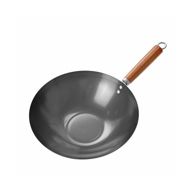 Commercial Chef 12" Carbon Steel Wok with Acacia Wood Handle, Non Stick Stir Fry Pan with Ceramic Coating, Safe for Any Cooktop or Grill, Lighter and Cools Faster than Cast Iron