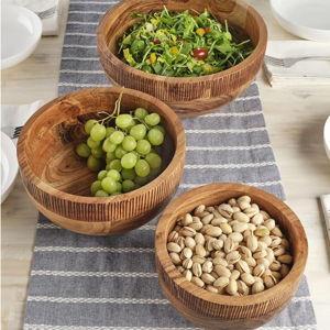 Fitz and Floyd Caleb Acacia Wood Salad Serve Bowls, Set of 3