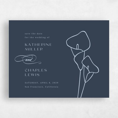 Grayed Navy, Blue Wedding Save the Date - Calle Landscape