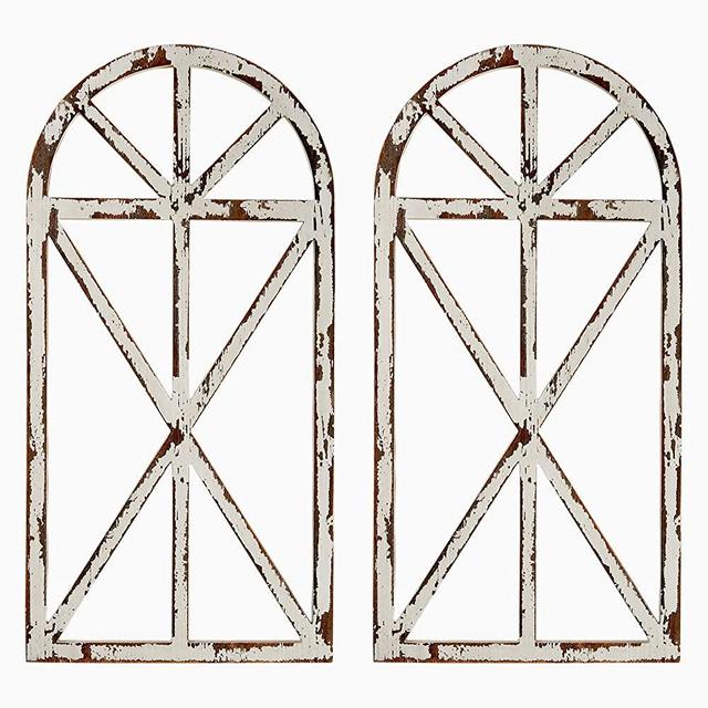 Barnyard Designs Rustic Wood Window Frame Wall Decor, Decorative Wooden Cathedral Arch, Farmhouse Wall Art Home Decoration, Distressed White Finish, 31.5” x 15.75” x 1” (2 Pack)