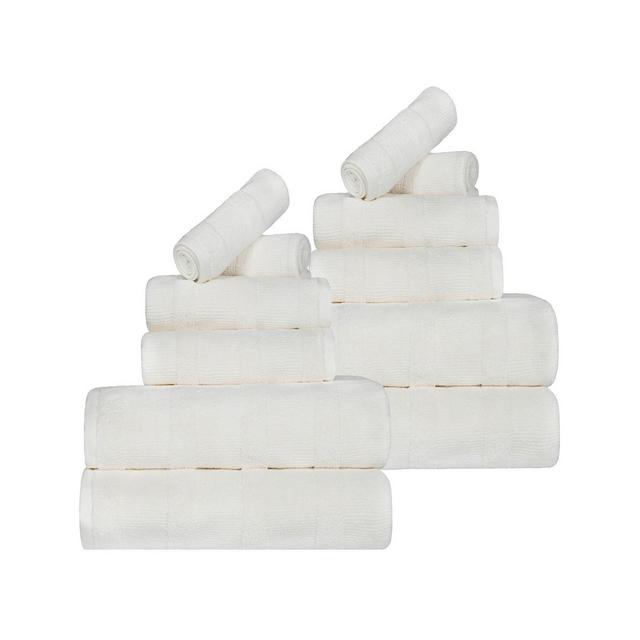 Superior Roma Ribbed Turkish Cotton Quick-Dry Solid Assorted Highly Absorbent Towel 12 Piece Set