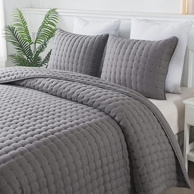 WDCOZY Dark Grey Queen Size Quilt Bedding Sets with Pillow Shams, Deep Lightweight Soft Bedspread Coverlet, Quilted Blanket Thin Comforter Bed Cover, All Season Summer Spring, 3 Pieces, 90x90 inches