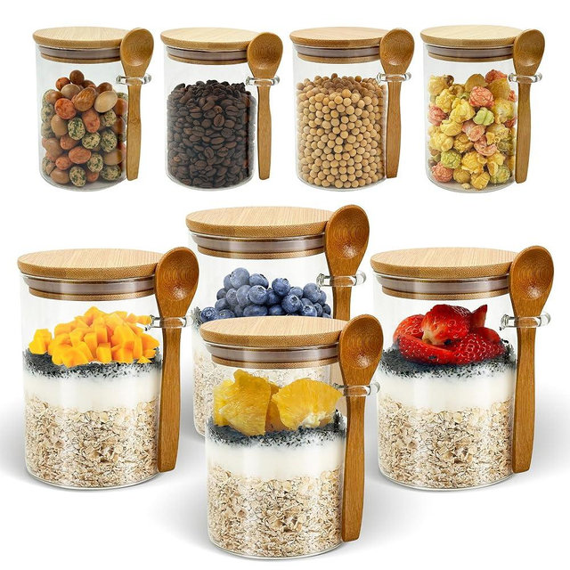 HOMJOY 8 Pack Overnight Oats jars with Lids and Spoons,17oz Overnight Oats Jars, Meal Prep jars, Glass Meal Prep jars with Lids, Great for Cereal Vegetable Milk Salad Yogurt