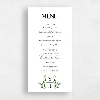 White Greenery Wedding Menu - Madilou