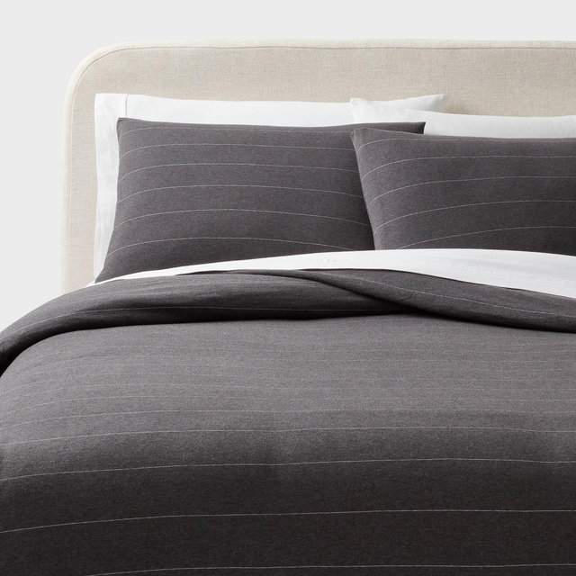 Full/Queen Jersey Duvet and Sham Set Dark Gray Striped - Threshold™