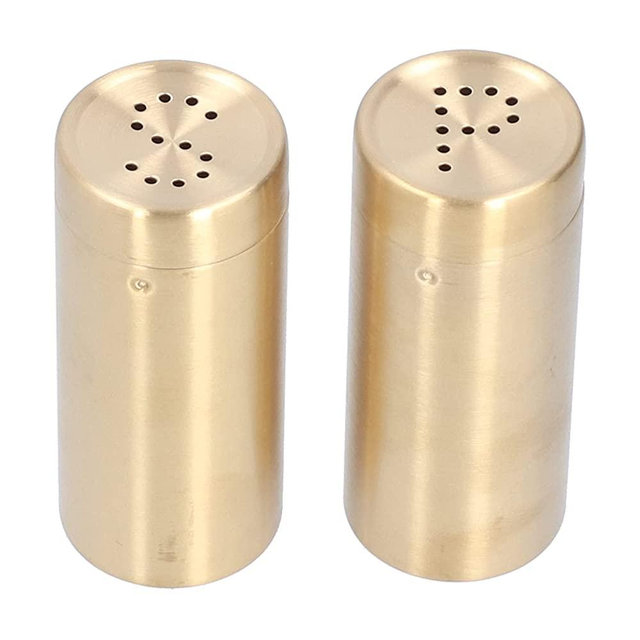 2pcs Spice Stainless Steel Pepper Shaker Kitchen Tool Salt Sugar Spice Pepper Shaker Dredge Salt / Sugar / Pepper Shaker Seasoning Bottle Salt and Pepper Shaker Kitchen Tool(Gold)