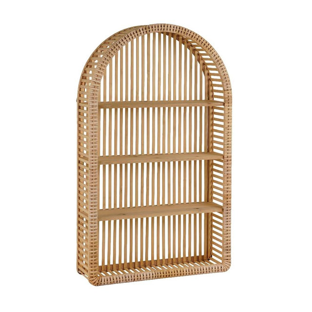 Synovana Rattan Wall Shelf - 4 Tier Boho Arch Hanging Shelves Handcraft Floating Shelf for Bathroom Living Room Wall Decor, 18.7" x 31.5"