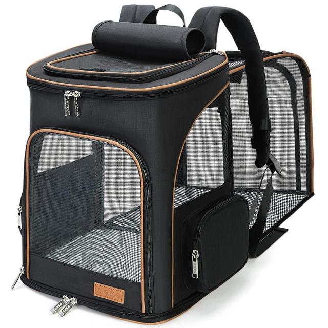 Lekereise Pet Carrier Backpack Expandable Cat Backpack for Small Dogs Cats, Dog Backpack Bag with Breathable Mesh and Inner Safety Leash, Black