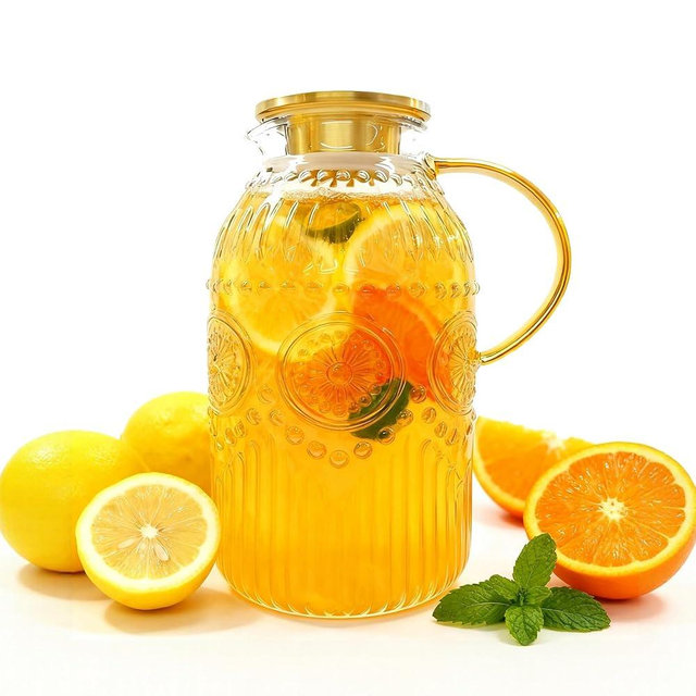 Amzcku Glass Pitcher with Lid, 101 oz/ 3 Liter Vintage Water Pitcher,Water Carafe for Cold Brew, Coffee, Lemonade, Iced Tea,Beverage, Heat Resistant Water Glass Jug 1Pack