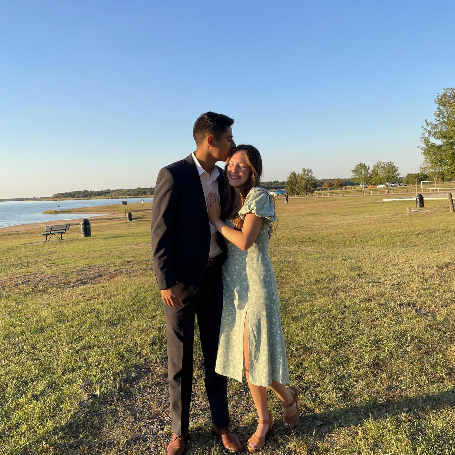 November 2nd, 2025; This photo was taken at lake Bryan where Andres proposed. We went to lake Bryan all throughout our time in college so it was a very special place to us, and now the most special place in Bryan!