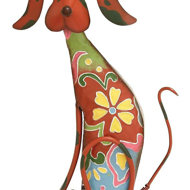 Deco 79 Metal Dog Decorative Garden Sculpture Indoor Outdoor Garden Statue with Floral Pattern, Outdoor Sculpture 12" x 6" x 17", Multi Colored