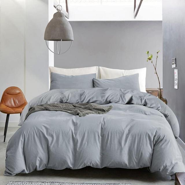 ECOCOTT Light Blue Duvet Cover Oversized King Size - 100% Washed Cotton Durable Soft Comfy Duvet Cover Set, 3 Pieces Duvet Cover with Zipper Closure (120"x 98")