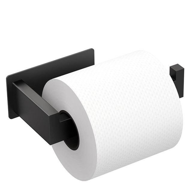 Auxmir Adhesive Toilet Paper Holder, No Drilling Toilet Roll Holder Wall Mount, Premium Thicken SUS304 Stainless Steel, Rustproof Toilet Tissue Holder for Bathroom Kitchen Washroom RV, Matte Black
