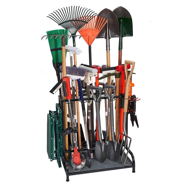 Garden Tool Organizer for Garage, Garden Tool Rack, Yard Tool Storage, Tool Organizers and Storage, Garden Tool Stand up to 55 Long-Handled Tools, for Garage, Shed, Outdoor, Heavy Duty Steel, Black