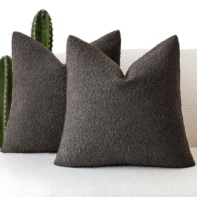 Foindtower Set of 2, Decorative Textured Boucle Throw Pillow Covers Accent Solid Pillow Cases Neutral Soft Cozy Couch Cushion Case for Chair Sofa Bedroom Living Room Home Decor 24 x 24 Inch Dark Brown