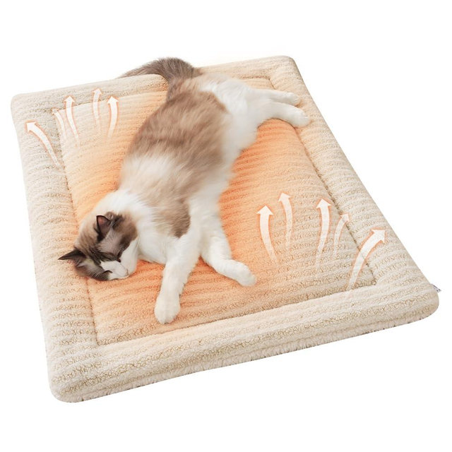 SOMAHE Self Warming Cat Bed, Reversible Winter Warm Cats Pad, Soft Pet Mat for Kitty & Small Dogs, Machine Washable, Perfect for Crates, Kennels, Beds, Sofas, 23x15 Inch Apricot