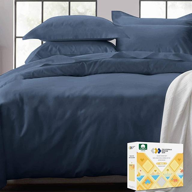 Indigo Navy Blue Duvet Cover King - 400 Thread Count 100% Cotton, 3 Piece Sateen Weave Bedding Set, Soft Luxury Comforter Cover and Two Pillow Shams, with Button Closure and Corner Ties