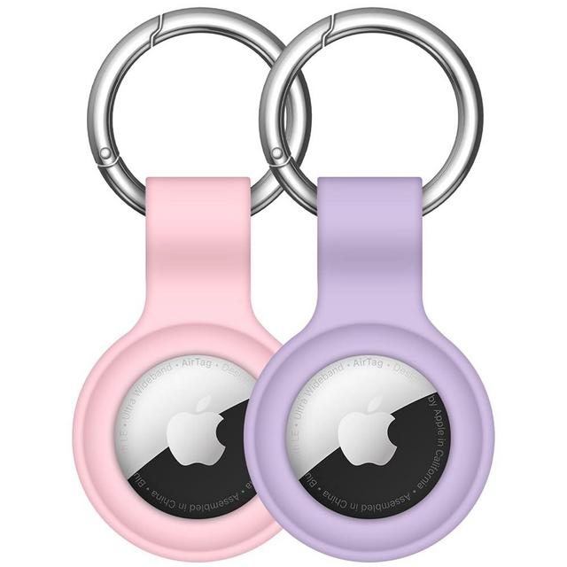【2 Pack】 Linsaner Compatible with AirTag Case Keychain Air Tag Holder Silicone AirTags Key Ring Cases Tags Chain Apple AirTag GPS Item Finders Accessories，Pink+Purple