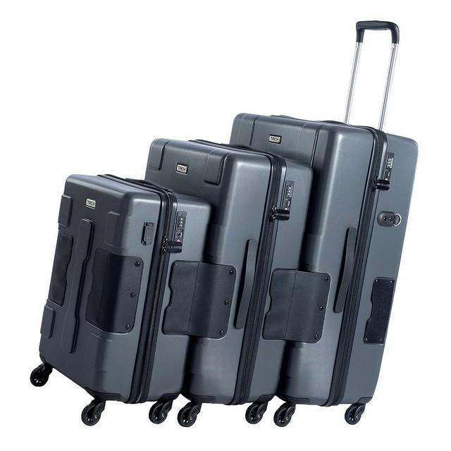 Tach V3 Connectable Hardside 3 Piece Luggage Set with 20 Inch Carry On Bag, 24 Inch Medium, and 28 Inch Checked Rolling Suitcases, Dark Gray