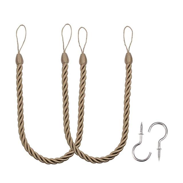BEL AVENIR Curtain Handmade Tiebacks Ropes, Holdbacks with 2 Metal Screw Hooks - Flaxen 2 Pack