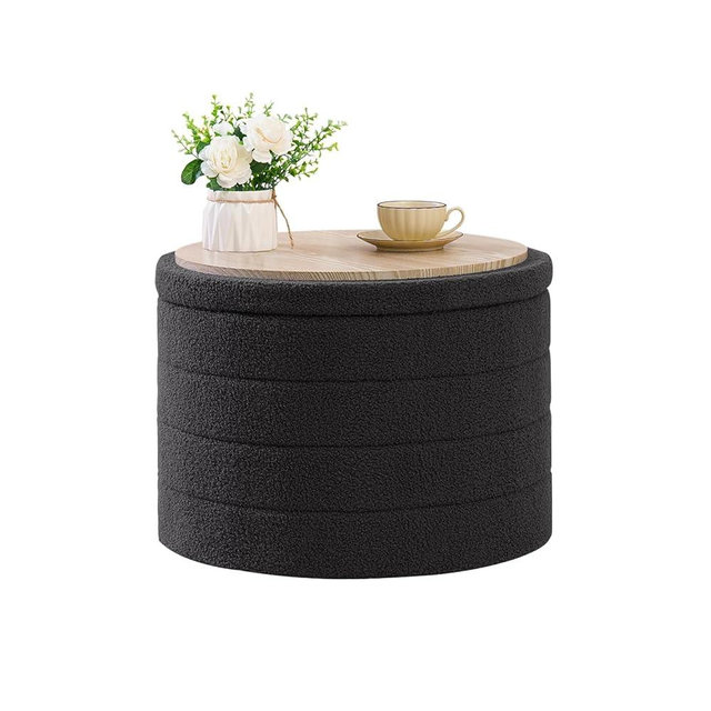B FSOBEIIALEO Ottoman with Stroage, Round Sherpa Storage Ottoman Stool, Boucle Foot Rest22 x 22"x15.75" (Dark Grey)