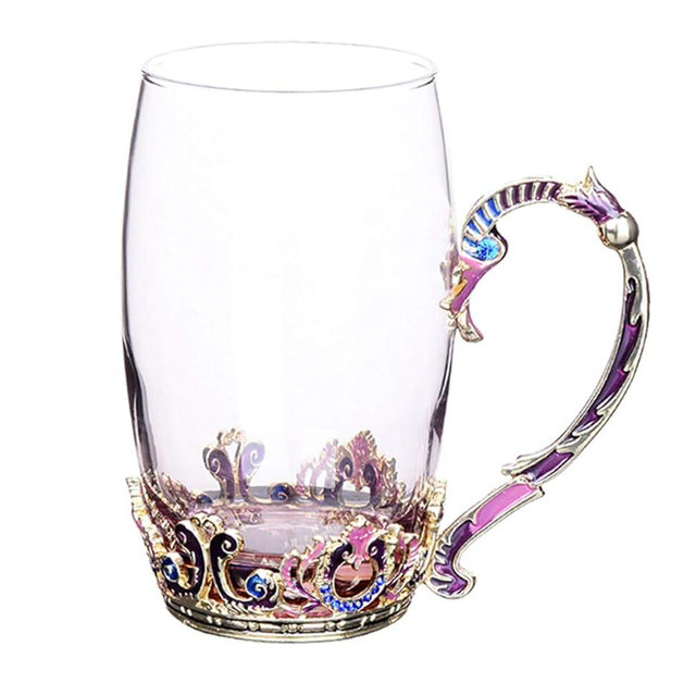 11OZ / 13 OZ Glass Tea Cup Coffee Mug,Hand Blown Glass Drinking Mug Made of Lead-free Glass and Enamels (Purple High)