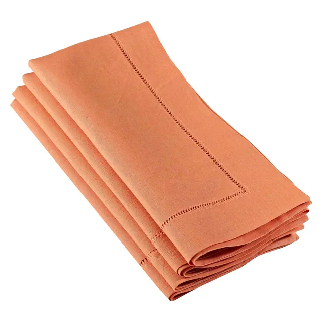 Hemstitched Dinner Napkins Persimmon : Saro Lifestyle, Machine Washable, Linen-Cotton Blend, Plain Weave