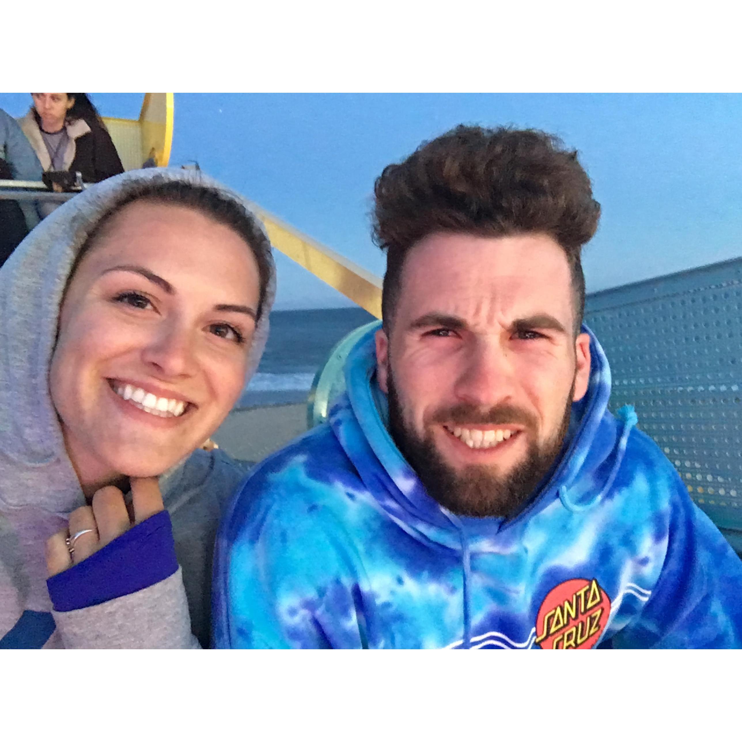 Angela and Kyle at the Santa Cruz Beach Boardwalk.