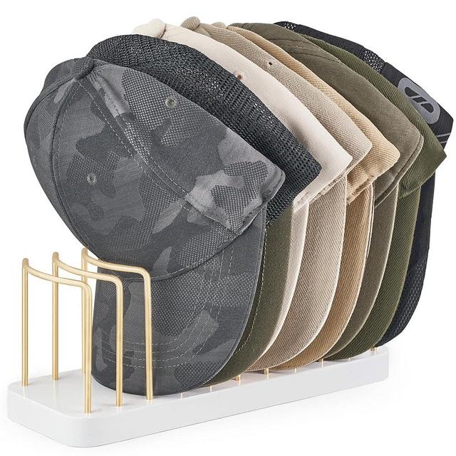 Mkono Hat Organizer for Baseball Caps, Hat Holder for 10 Baseball Caps, Tabletop Hat Rack Stand Storage Display Cap Organizer for Desk Closet Shelf Dresser White