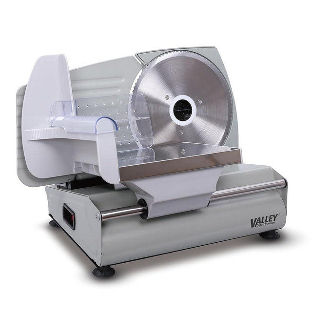 Valley Sportsman 7.5" Electric Meat Slicer, with Stainless Steel Blade, 180 W, Adjustable Thickness for Home Use, Easy to Clean, Cuts Meat, Bread, Cheese and Deli, Silver