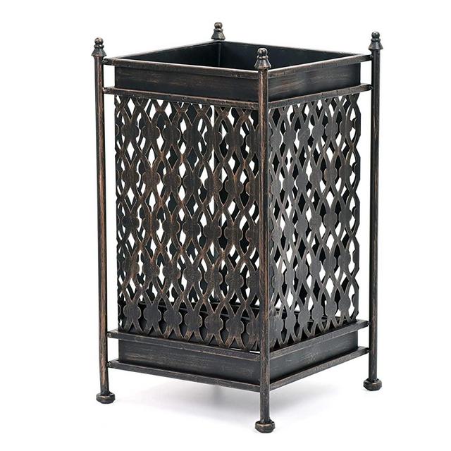 Dualplex Super Quality Umbrella Stand Umbrella Holder Antique Look Metal Entry Hallway Décor Square w/Removable Drip Tray Home Office Rack Holds Umbrellas Canes Walking Sticks Gift Idea 16" Tall