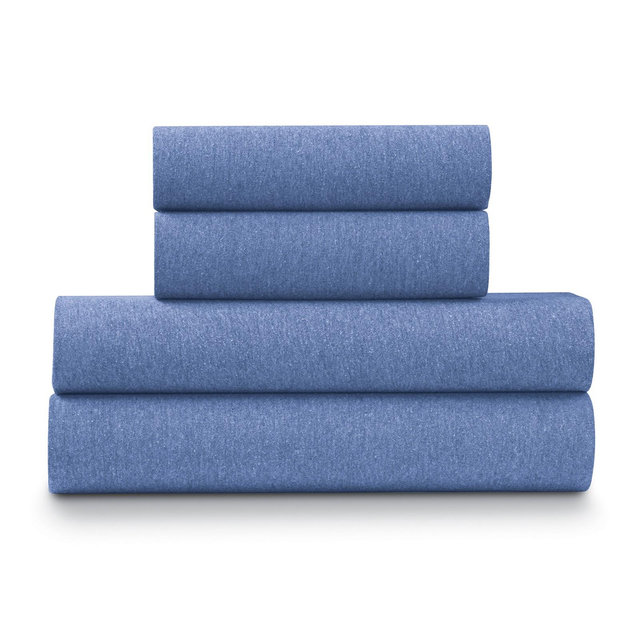 Ella Jayne Soft Heather Jersey Knit Sheet Set, 4pc, Queen, Blue