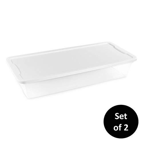 HOMZ Snaplock Clear Storage Bin with Lid, Large-41 Quart (Set of 2), White, 2 Sets