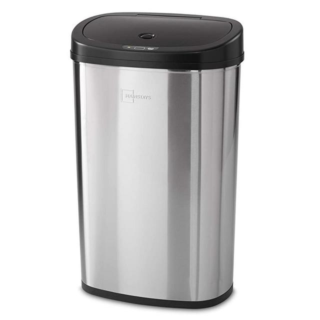 Trash Mainstays Motion Sensor Can, 13.2 Gallon, Stainless Steel (Silver)