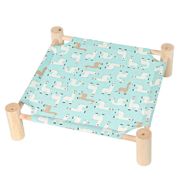 Patas Lague Cat and Dog Hammock Bed for Small Dogs, Brethable Wooden Cat Pet Rabbit Elevated Cooling Outdoor Bed Cots Furniture for All Seasons Alpaca