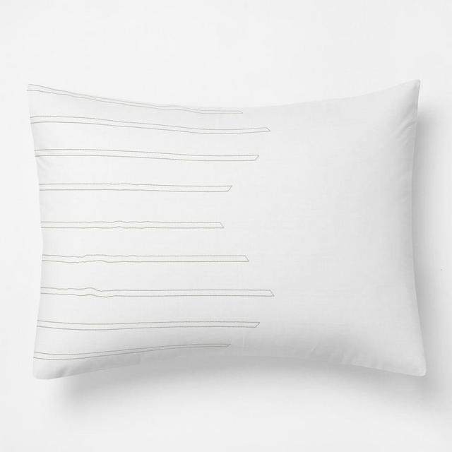 Striped Diamonds Embroidery Standard Sham, White + Frost Gray