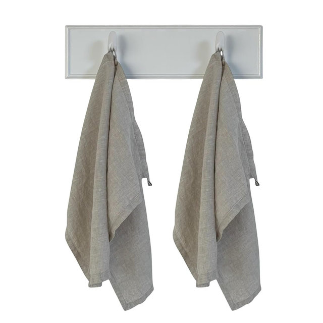 Linen Kitchen Dish Towels – 20” x 27” – 100% Pure Stonewashed Linen Hemstitch Hand Towel/Tea Towel - Set of 2 (Natural)