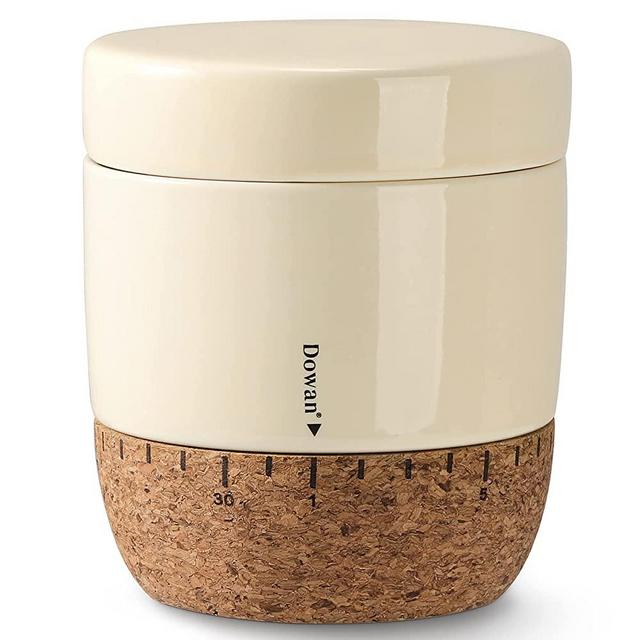 DOWAN French Butter Crock for Counter, Ceramic Butter Keeper with Cork Bottom and Waterline, Butter Dish with Lid for Home Kitchen Decor, Housewarming Gift, Beige