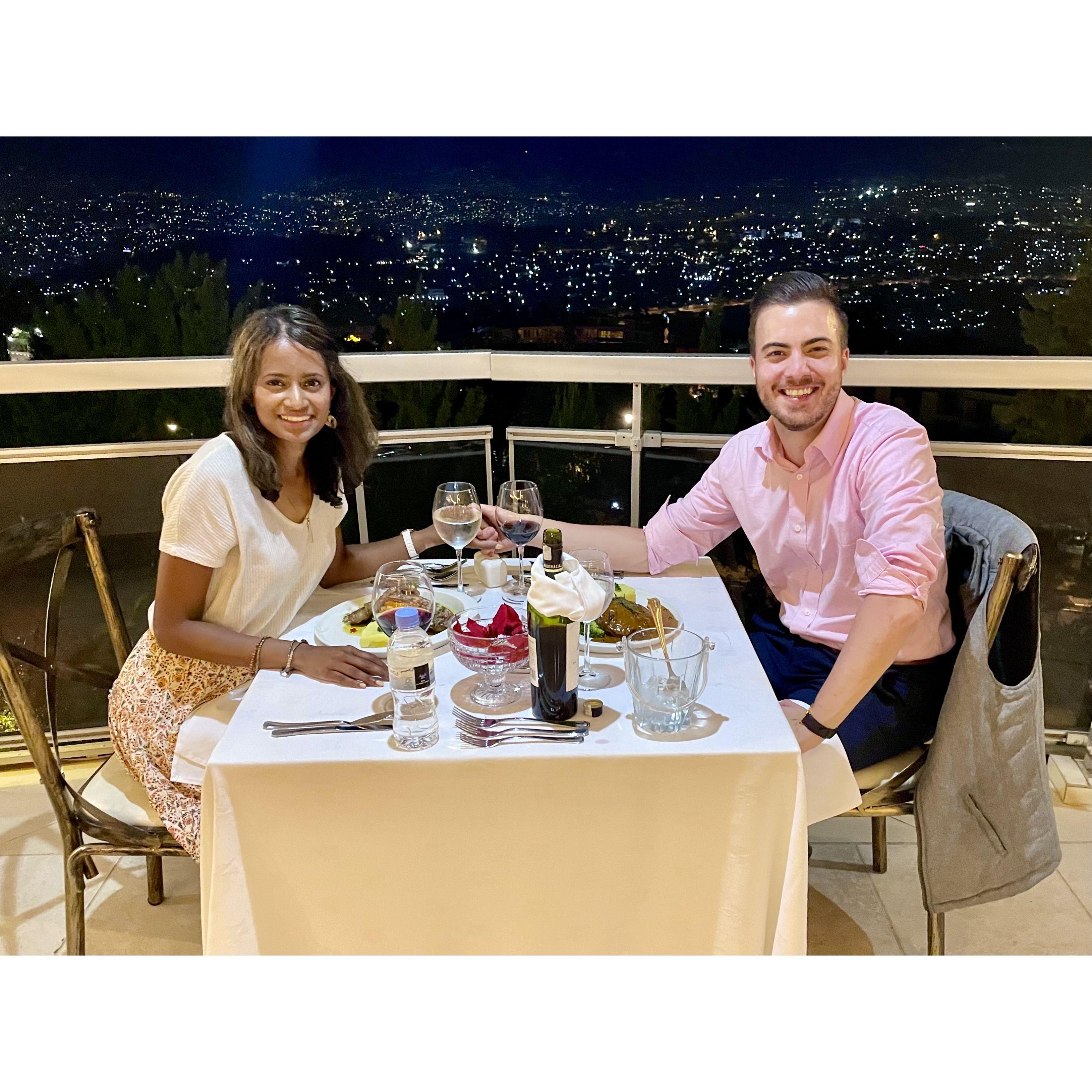 Our first dinner date as a couple at the Mille Collines (Hotel Rwanda) in the land of a thousand hills