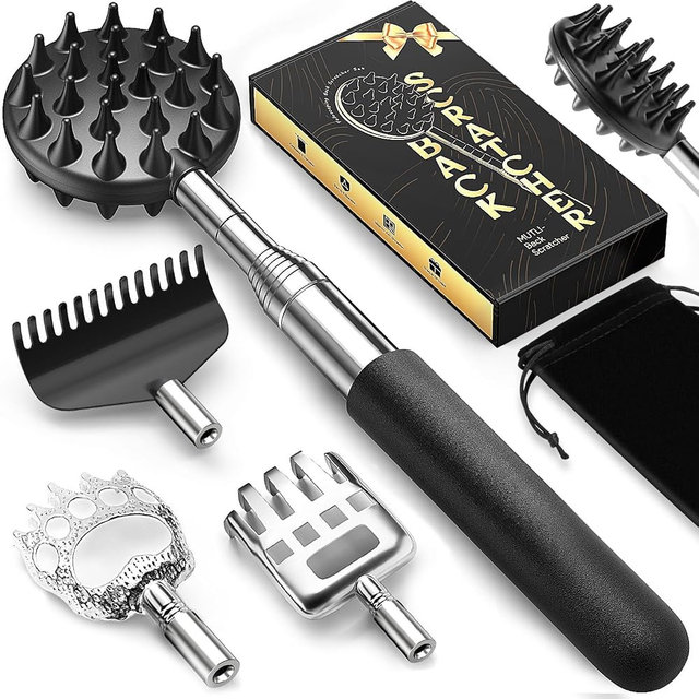 TUKUOS Telescoping Back Scratcher with 5Pcs Detachable Heads, Valentines Day Gifts for Him Men, Larger Scratching Tips, Anniversary Birthday Gifts for Men Women Back Scratcher for Men/Dad/Women/Adults