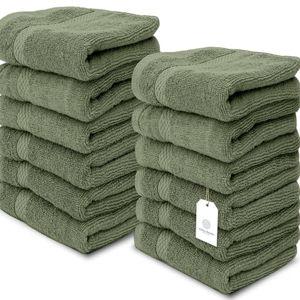 White Classic Luxury Cotton Washcloths 13x13 Inch - 650 GSM Turkish Cotton | Hotel, Spa, Bathroom Face Towel | 12 Pack, Forest Green