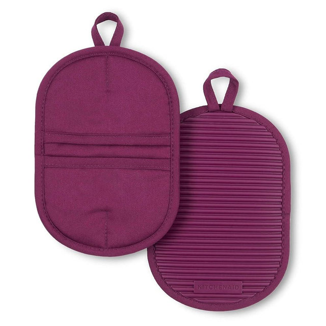 KitchenAid KA GB Ribbed Soft Silicone Pot Grabber 2-Pack Set, 5"x8", Beet