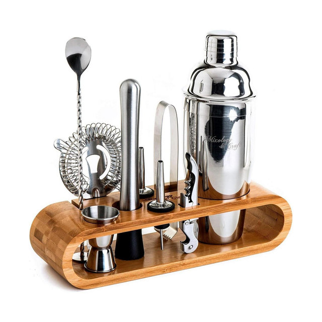 Bartender Kit 10-Piece Bar Tool Set with Bamboo Stand
