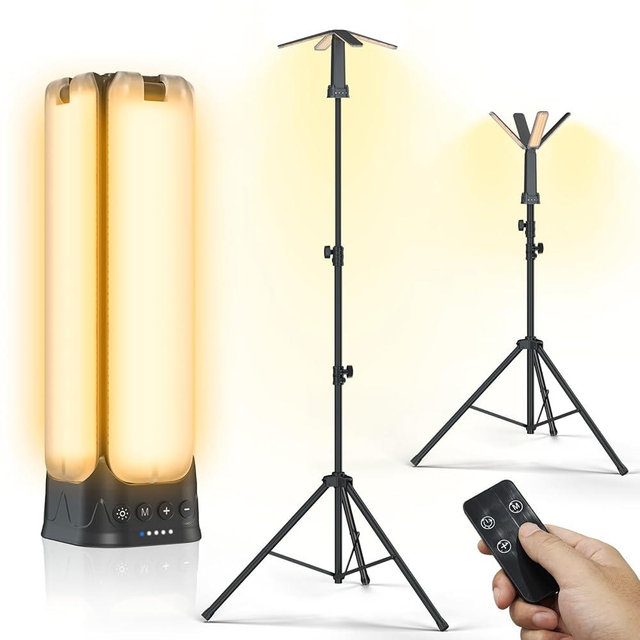 Clemas Camping Lights with Remote & Stand 8.2 Ft,14000 mAh Rechargeable Camping Lantern Tent Light, 6000 Lumen Magnetic Work Light,Portable Outdoor Light for Hiking,Camping,Emergency,Power Outages