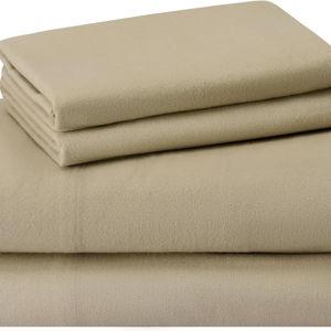Featherhead 100% Cotton 4PCs Flannel Sheet Set | Double-Brushed for Extra Softness, Warm & Breathable, Extra Deep Pockets fits Up to 17” (Beige, Queen)