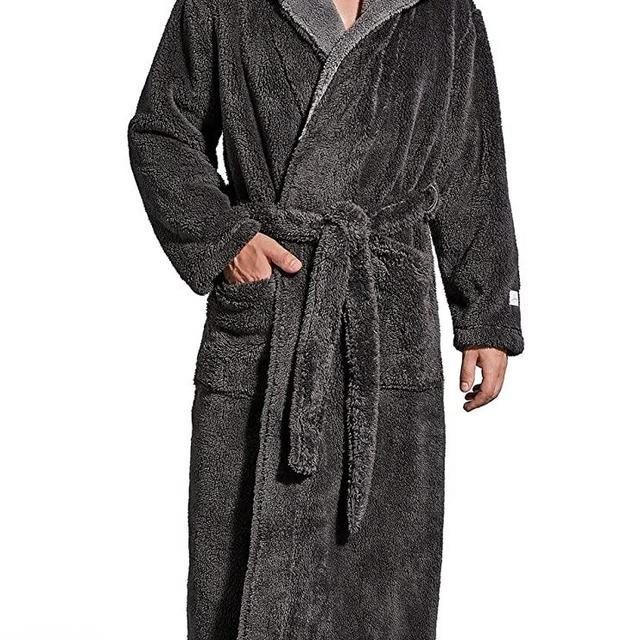SlumberMee Mens Fleece Plush Robe with Hood Ultra Soft Fluffy Full Length Long with Pockets Luxurious House Coat