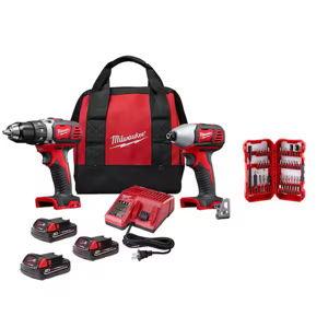 18V Drill/Impact Driver Combo Kit 2-Tool W/ 2 1.5 Battery, Charger, 2.0 Battery, & Bit Set