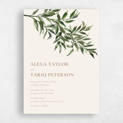 Beige Greenery Wedding Invitation - Keely Portrait